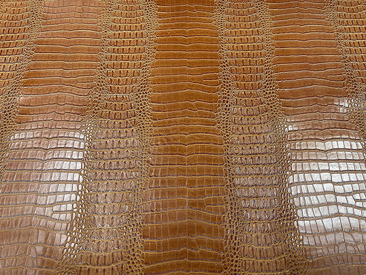 53/54" Wide Gator Fake Leather Upholstery, 3-D Crocodile Skin Texture Faux Leather PVC Vinyl Fabric (Cognac, 1 Yard)
