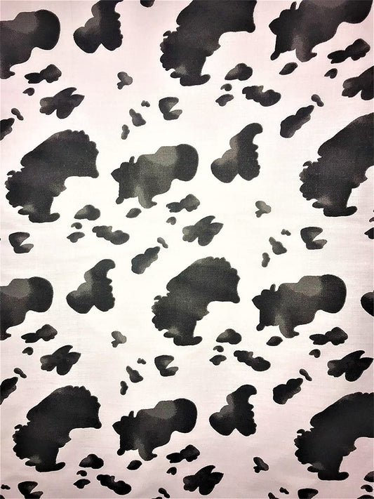 Poly Cotton Animal Print Fabric 58" Wide by The Yard (Cow Black)