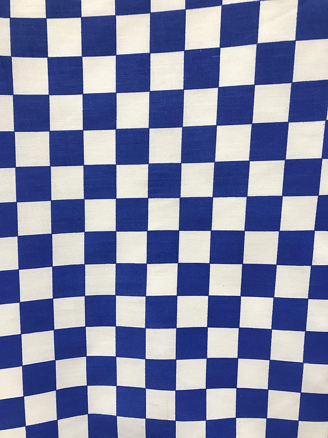 60" Wide Checkered Poly Cotton Fabric - Sold By The Yard, White & Royal