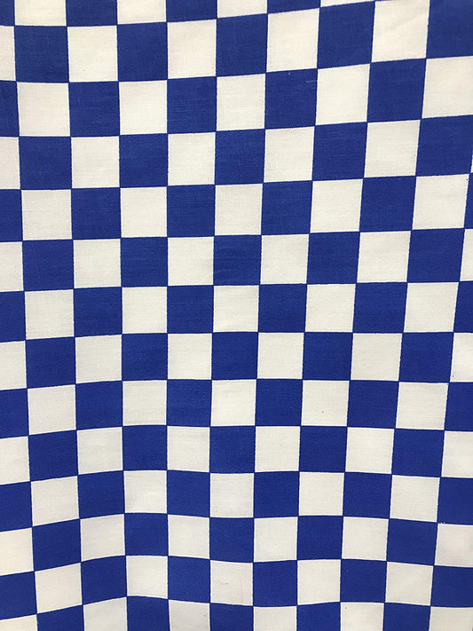 60" Wide Checkered Poly Cotton Fabric - Sold By The Yard, White & Royal