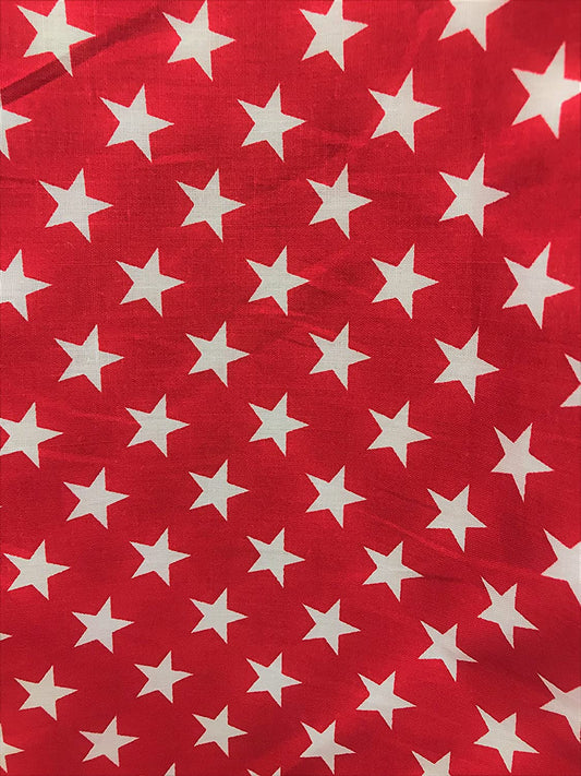 Stars Print Poly Cotton Fabric by The Yard (Red)