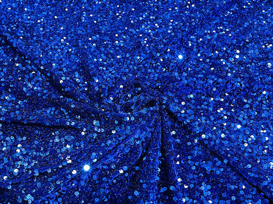 Shiny 5mm Sequin On A 2 Way Stretch Velvet (1 Yard, Royal Blue)