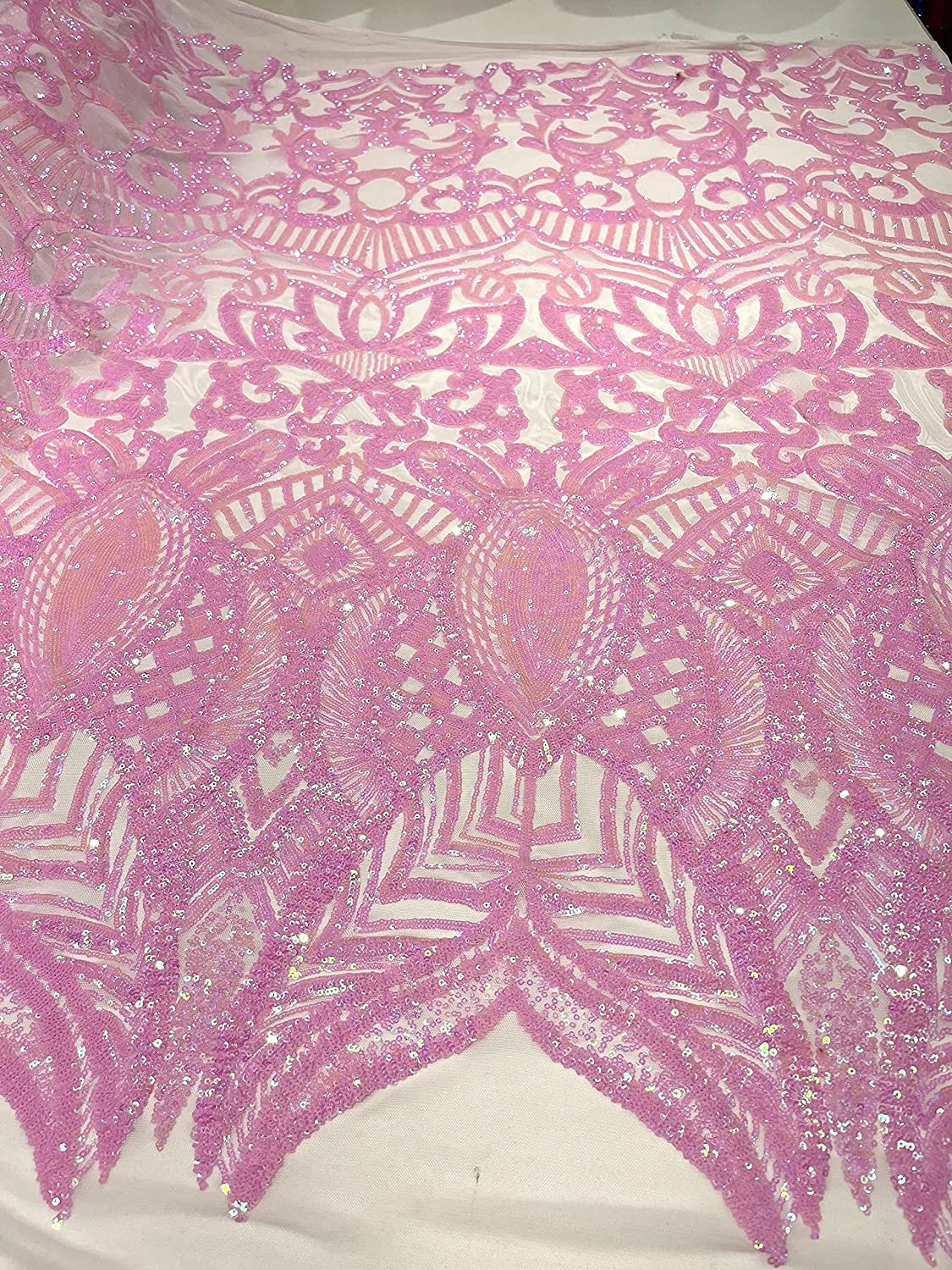 Iridescent Royalty Design On A 4 Way Stretch Mesh/Prom Fabric (1 Yard, Candy Pink on Pink Mesh)