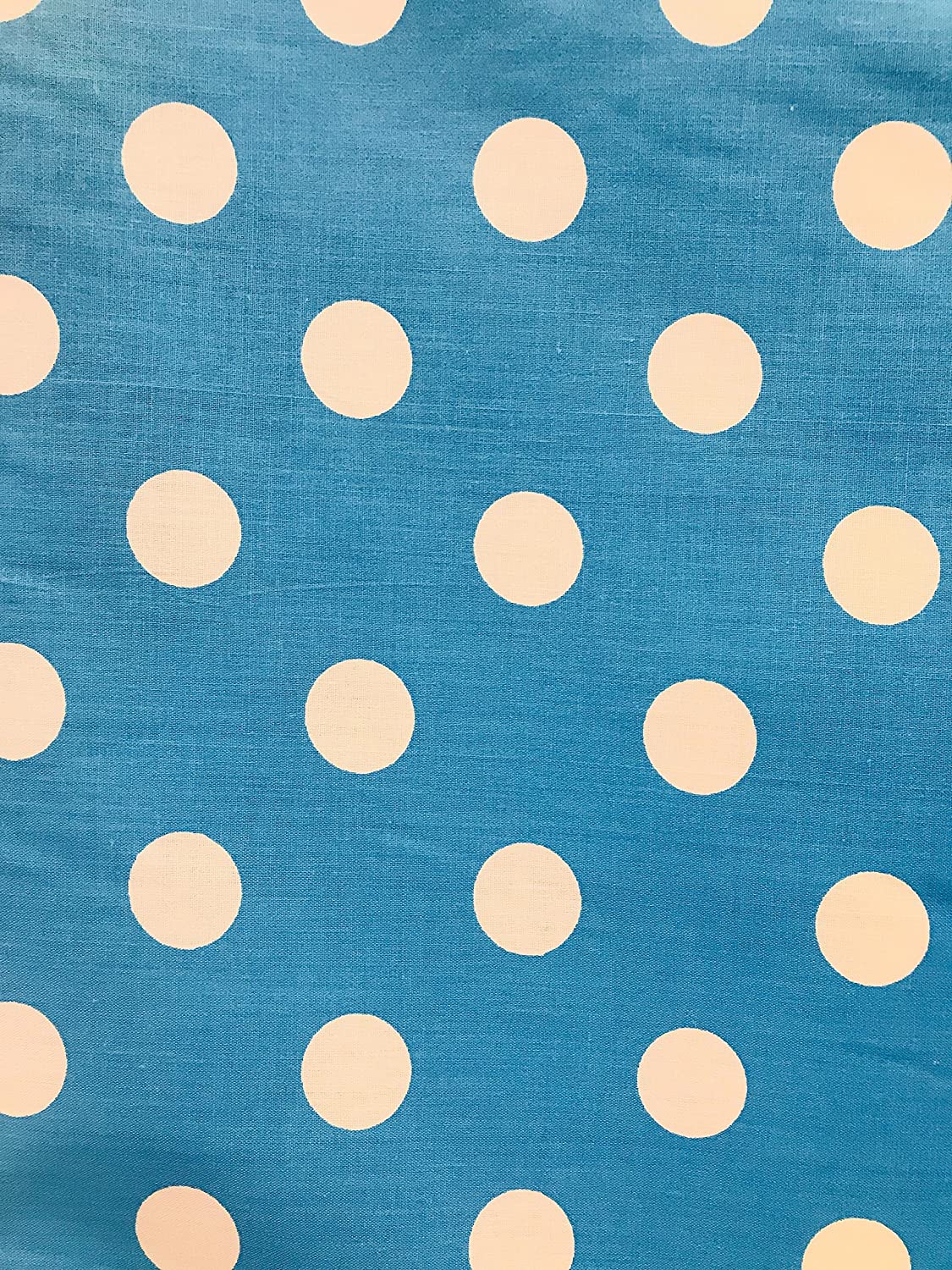 Big Polka Dots Poly Cotton Print Fabric by The Yard (Turquoise/White Dots)