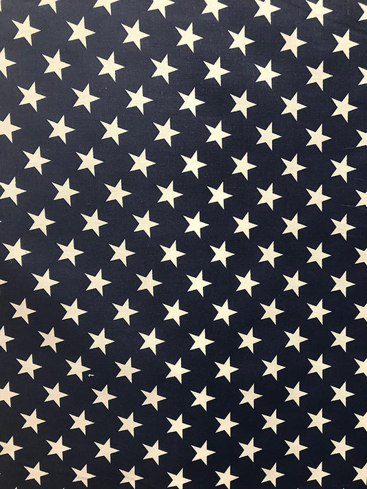 Stars Print Poly Cotton Fabric by The Yard (Navy)