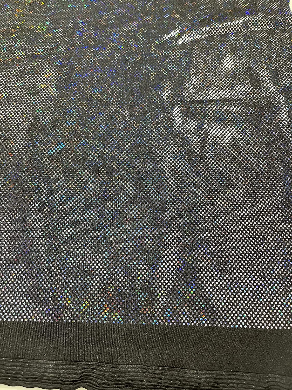 Shattered Glass Foil Iridescent Hologram Dancewear 4 Way Stretch Spandex Nylon Tricot Fabric (1 Yard, Black/Silver Iridescent)