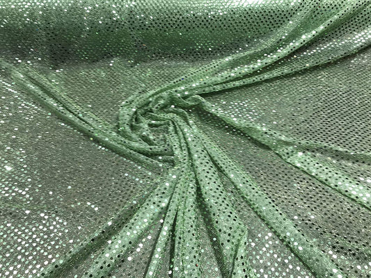 44/45" Wide Faux Confetti Sequin Knit Fabric Shiny Dot (Sage, 1 Yard)