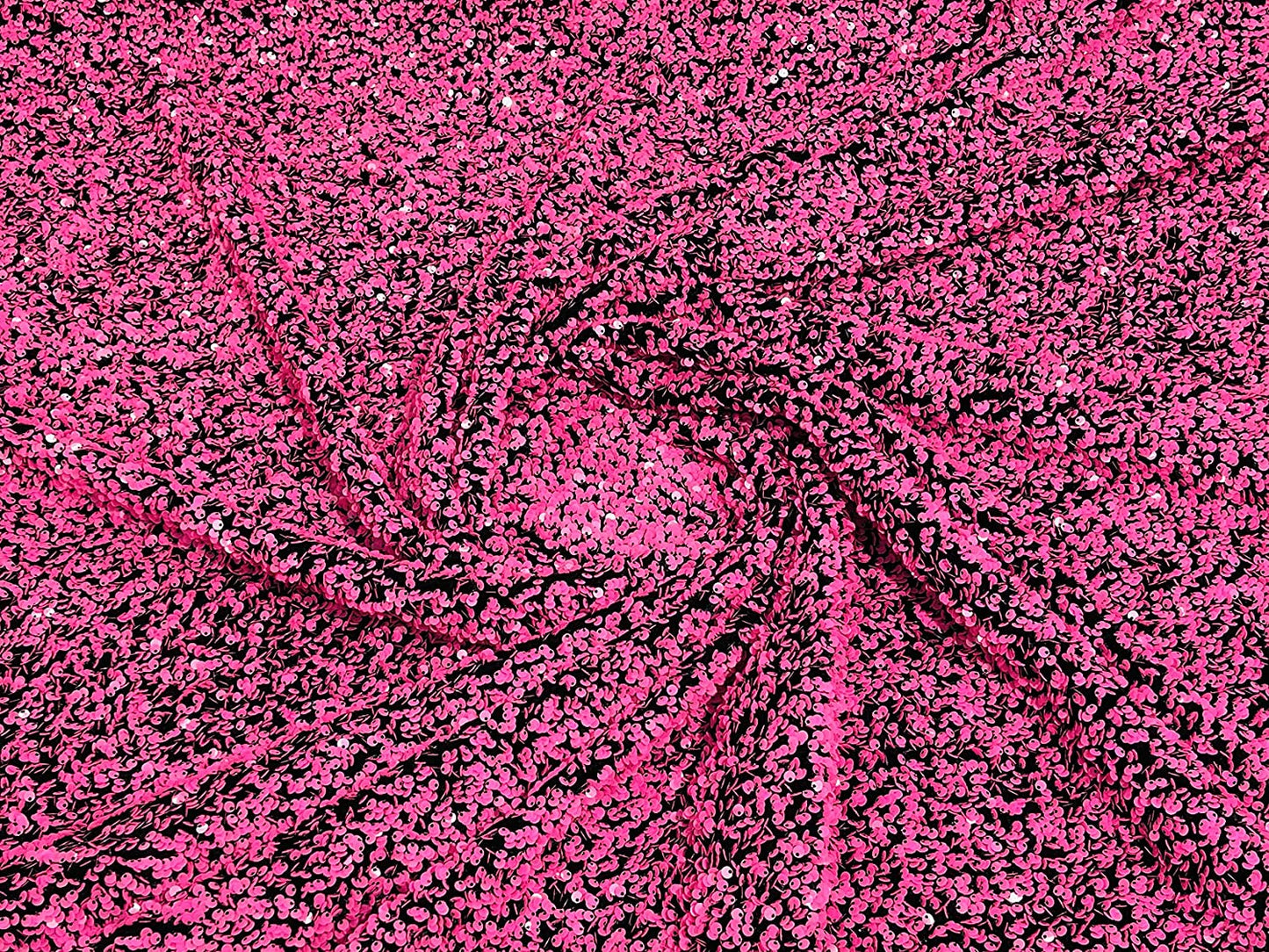 Shiny 5mm Sequin On A 2 Way Stretch Velvet (1 Yard, Hot Pink/Black)