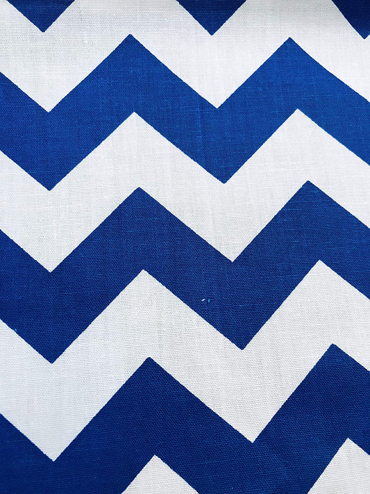 60" Wide by 1" Chevron Poly Cotton Fabric (White & Royal Blue, by The Yard)