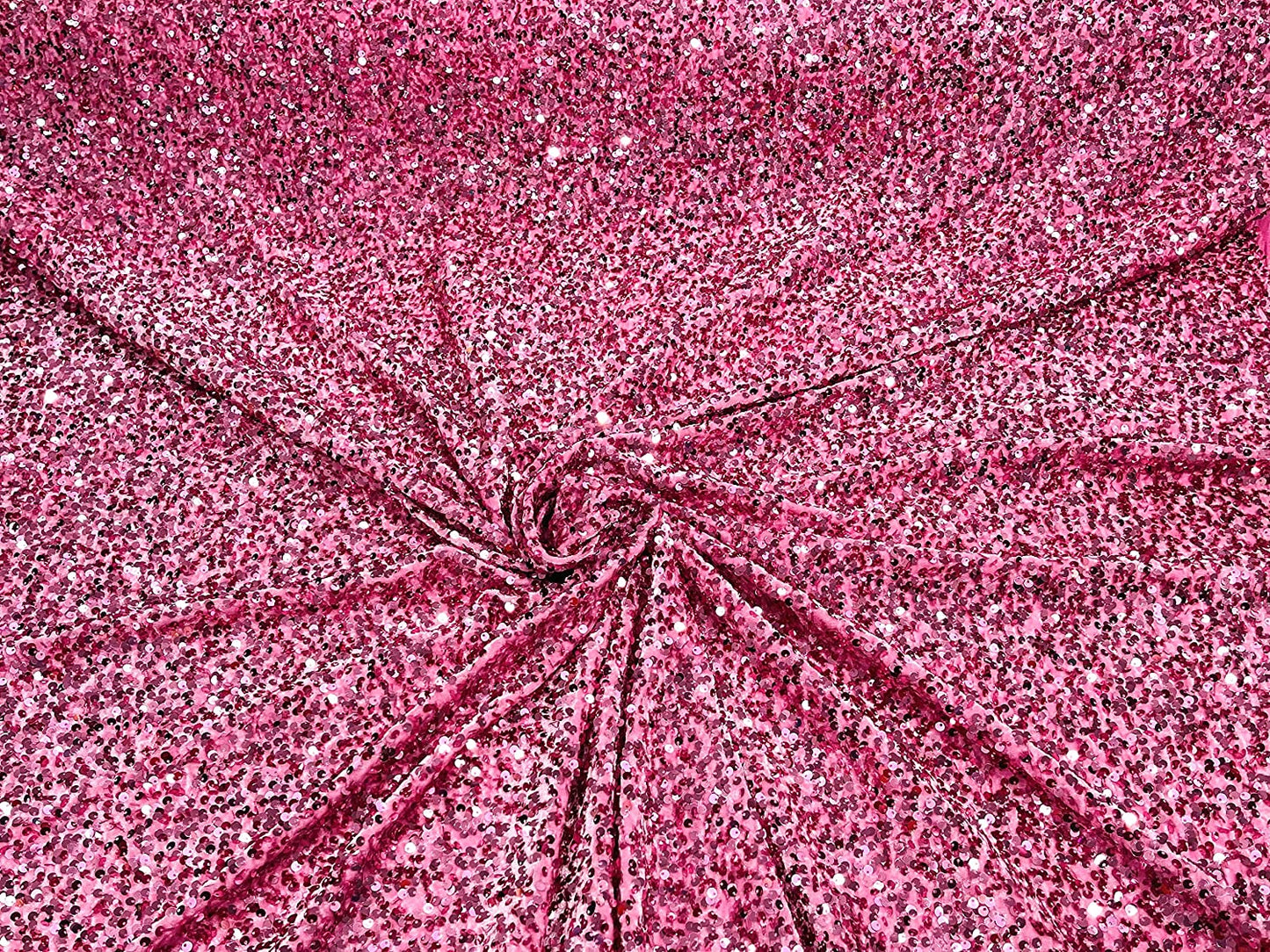 Shiny 5mm Sequin On A 2 Way Stretch Velvet (1 Yard, Pink)