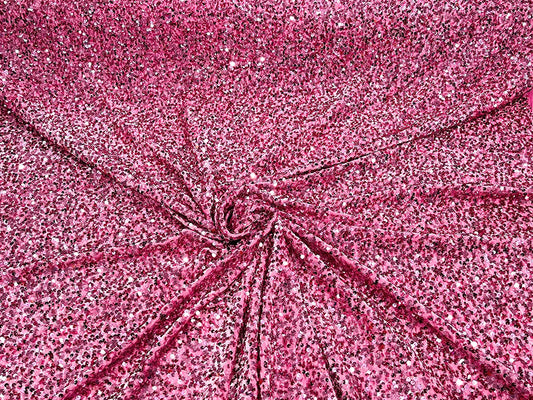 Shiny 5mm Sequin On A 2 Way Stretch Velvet (1 Yard, Pink)