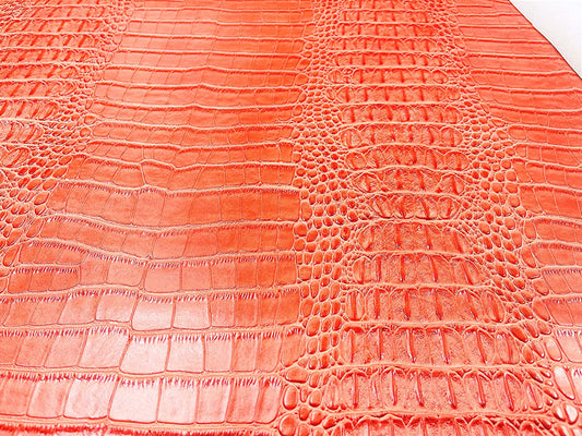 53/54" Wide Gator Fake Leather Upholstery, 3-D Crocodile Skin Texture Faux Leather PVC Vinyl Fabric (Orange, 1 Yard)