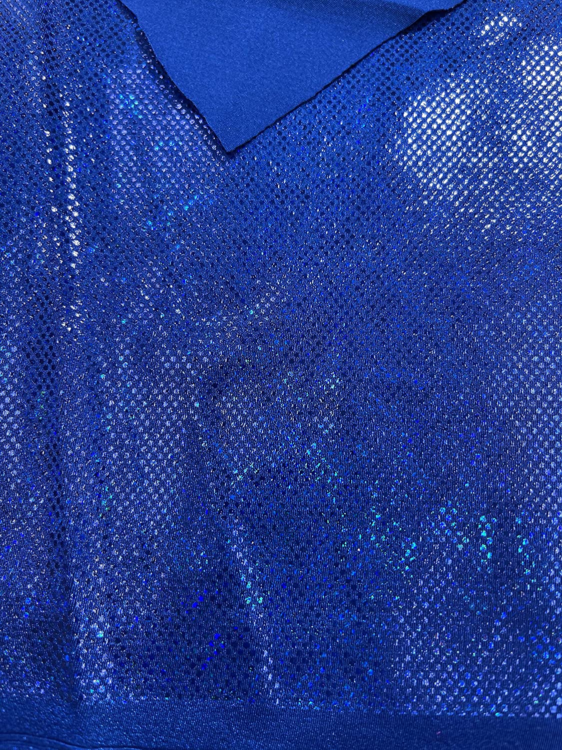 Shattered Glass Foil Iridescent Hologram Dancewear 4 Way Stretch Spandex Nylon Tricot Fabric (1 Yard, Dark Royal Blue)