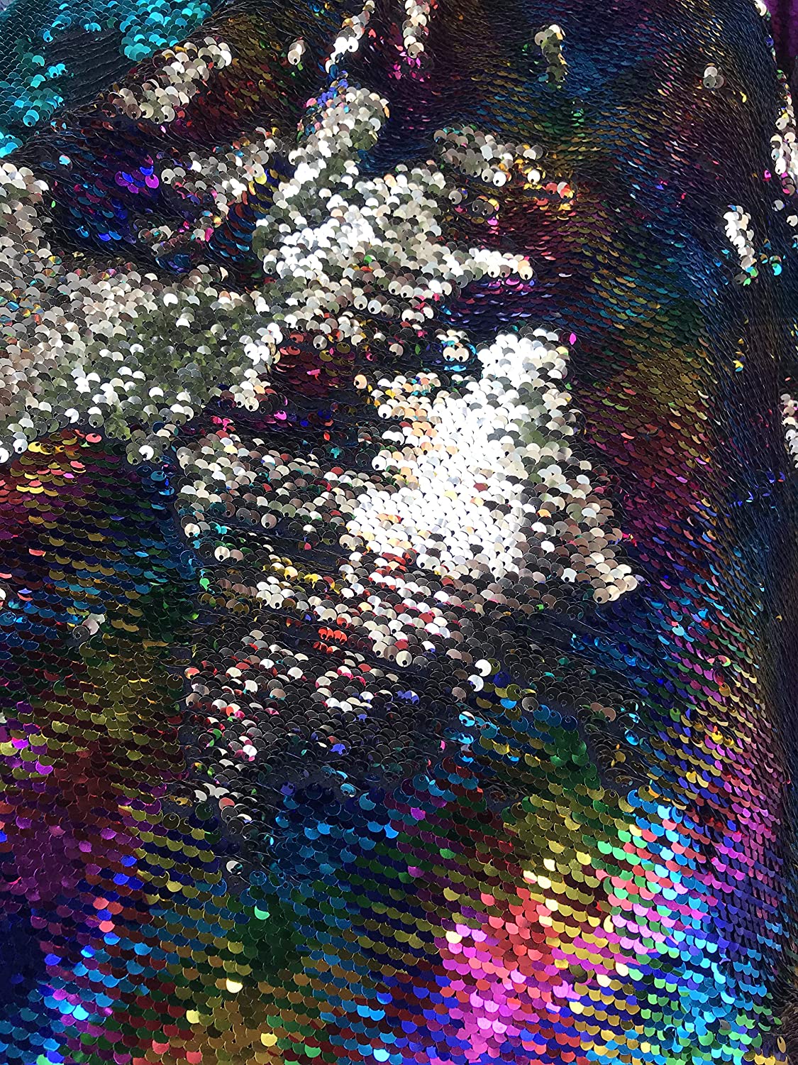 54" Wide Mermaid Flip Up Sequin Reversible Sparkly Fabric for Dress Clothing Making, Home Decor (Rainbow & Gold, by The Yard)