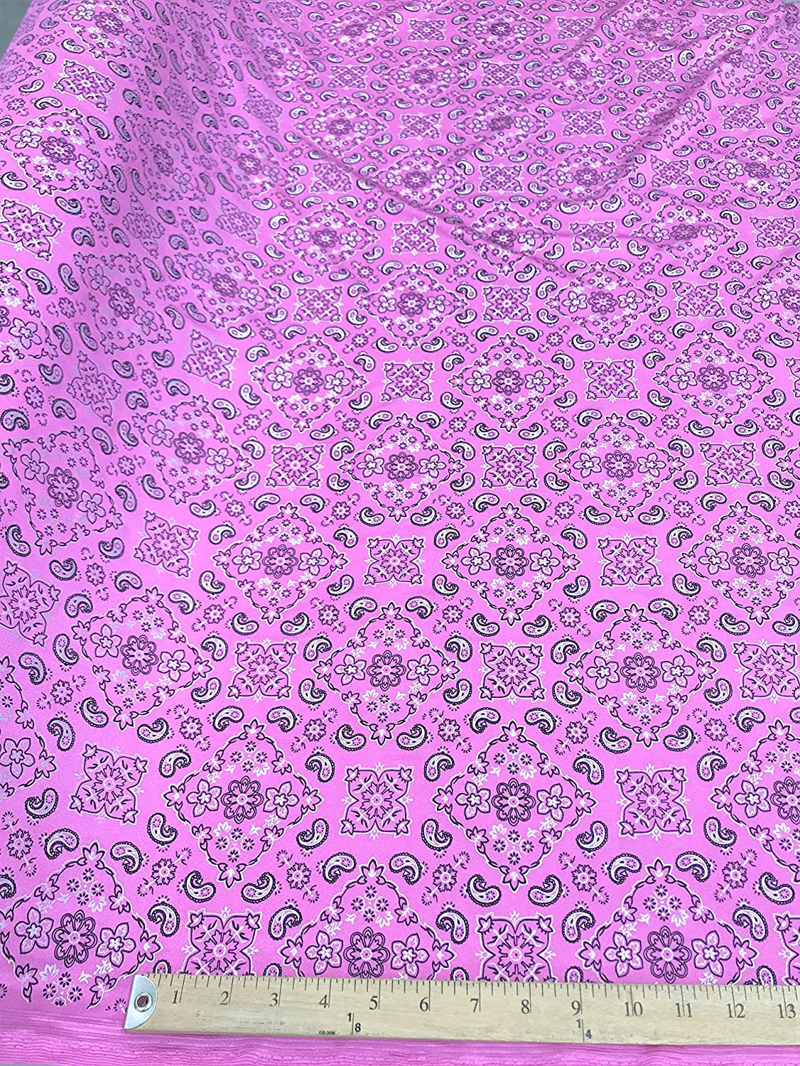 Spandex Bandana Print on 4 Way Stretch Fabric (Hot Pink, 1 Yard)