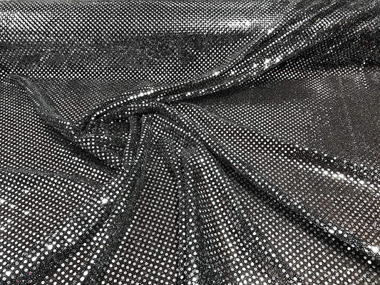 44/45" Wide Faux Confetti Sequin Knit Fabric Shiny Dot (Silver on Black, 1 Yard)