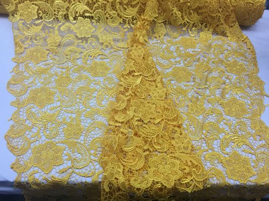 Fascinating yellow light weight guipure design sold by the yar