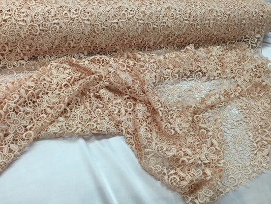 Lt. Peach paisley flower guipure, wedding/bridal/prom/nightgown fabric sold by the yard