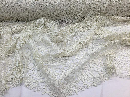 Ivory paisley flower guipure, wedding/bridal/prom/nightgown fabric sold by the yard