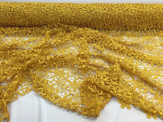 Yellow paisley flower guipure, wedding/bridal/prom/nightgown fabric sold by the yard