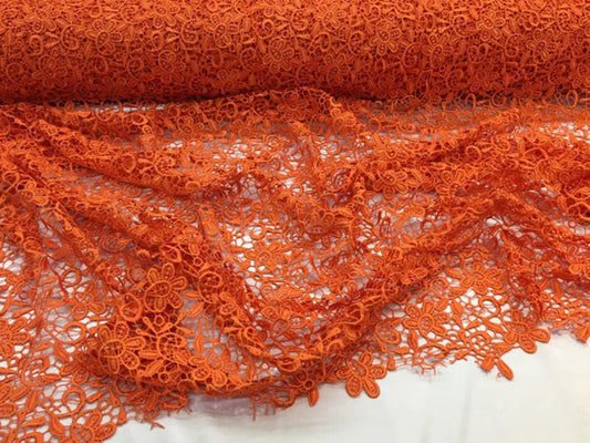 Orange paisley flower guipure, wedding/bridal/prom/nightgown fabric sold by the yard
