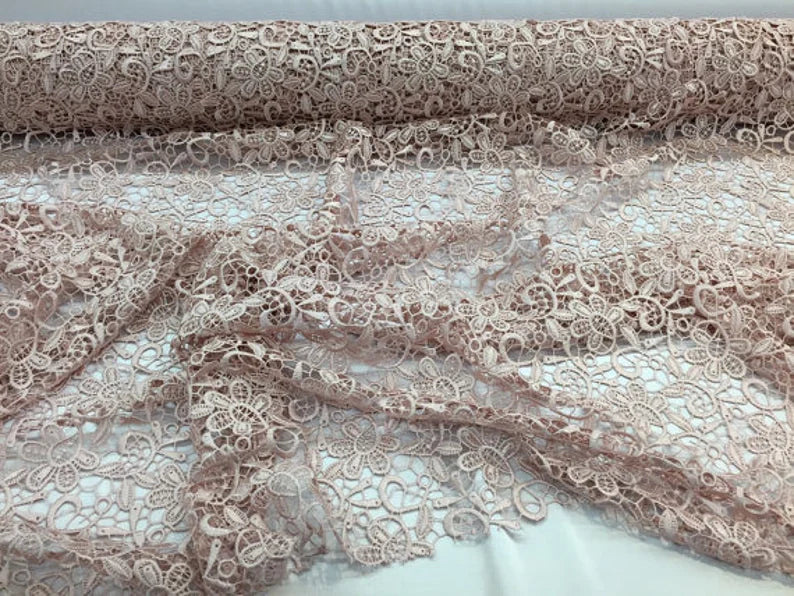 Dusty rose paisley flower guipure, wedding/bridal/prom/nightgown fabric sold by the yard