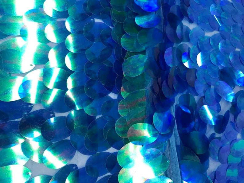 Holographic Big Drop Sequins Fabric By The Yard Used For -Dress-Accessories-Decorations [Blue] FREE SHIPPING!!!