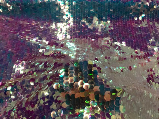 Holographic Big Drop Sequins Fabric By The Yard Used For -Dress-Accessories-Decorations [Clear Multi] FREE SHIPPING!!!