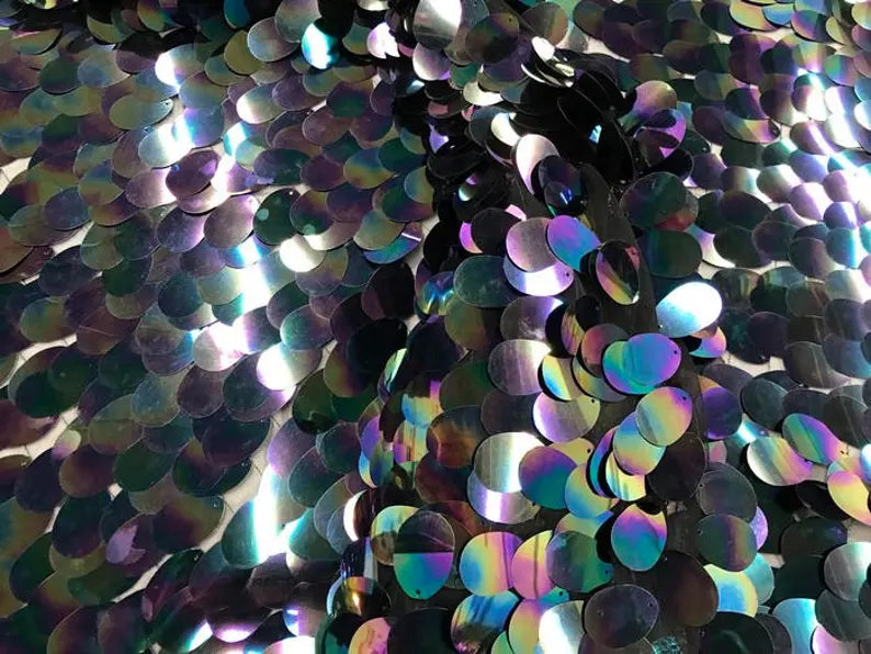 Holographic Big Drop Sequins Fabric By The Yard Used For -Dress-Accessories-Decorations [Black] FREE SHIPPING!!!