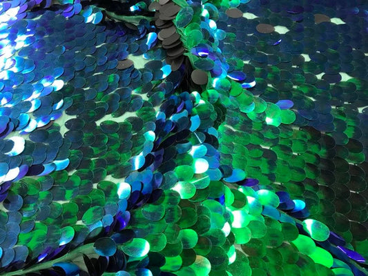 Holographic Big Drop Sequins Fabric By The Yard Used For -Dress-Accessories-Decorations [Green Blue] FREE SHIPPING!!!