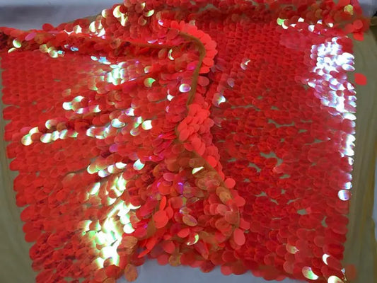 Holographic Big Drop Sequins Fabric By The Yard Used For -Dress-Accessories-Decorations [Tangerine] FREE SHIPPING!!!