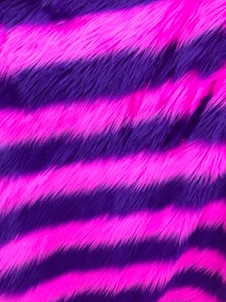 Shaggy 2 Tone Stripe Faux Fur Fabric By The Yard Can Be Used For Costumes-Clothing-Accessories-Rugs [Purple/Fuchsia]
