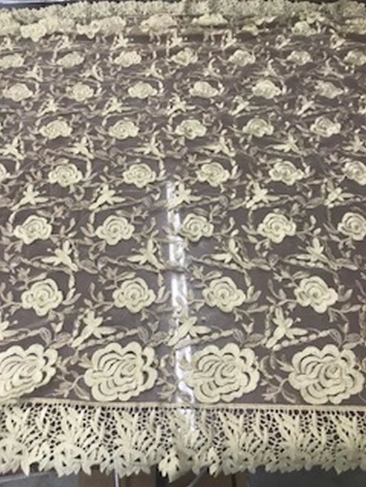 2 Tone Rose Flowers Lace On Mesh Fabric With Guipure Edges By The Yard Used For Dress-Bridal-Decorations [Sand]