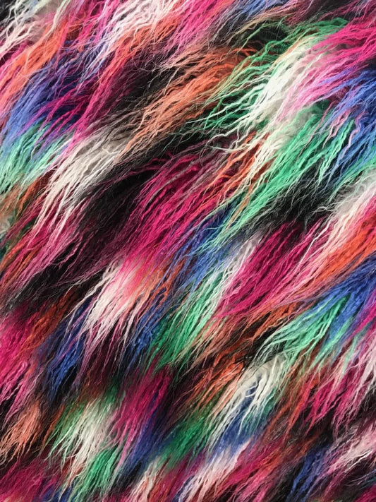 Halloween Multicolor Costume Shaggy Faux Fur Fabric By The Yard Can Be Used For -Clothing-Accessories-Rugs [Rainbow 1]