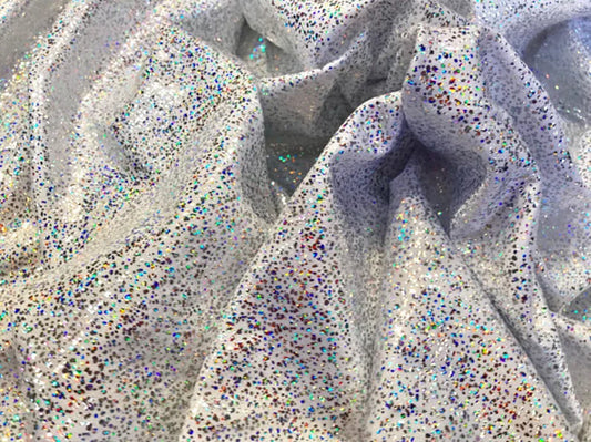 Holographic Mist Dots On Stretch Nylon Spandex Fabric By The Yard Used Costumes-Clothing-Accessories-Leggings [White] FREE SHIPPING!