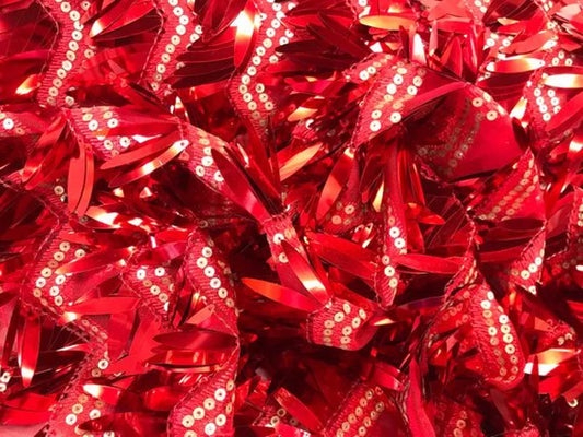Chevron Tinsel Sequins On Mesh Fabric By The Yard Used For -Dress-Bridal-Decorations [Red/Gold] FREE SHIPPING!!!