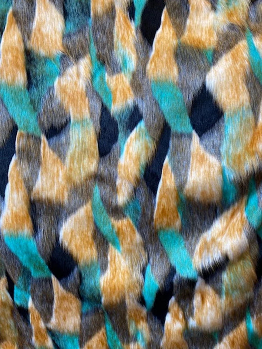 Patch Rainbow Faux Fur Fabric By The Yard Can Be Used For Costumes-Clothing-Accessories-Rugs [Aqua]