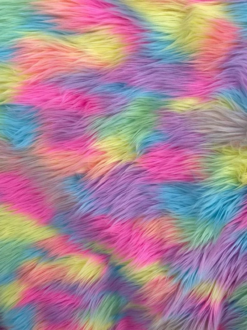 Patch Rainbow Faux Fur Fabric By The Yard Can Be Used For Costumes-Clothing-Accessories-Rugs [Candy]