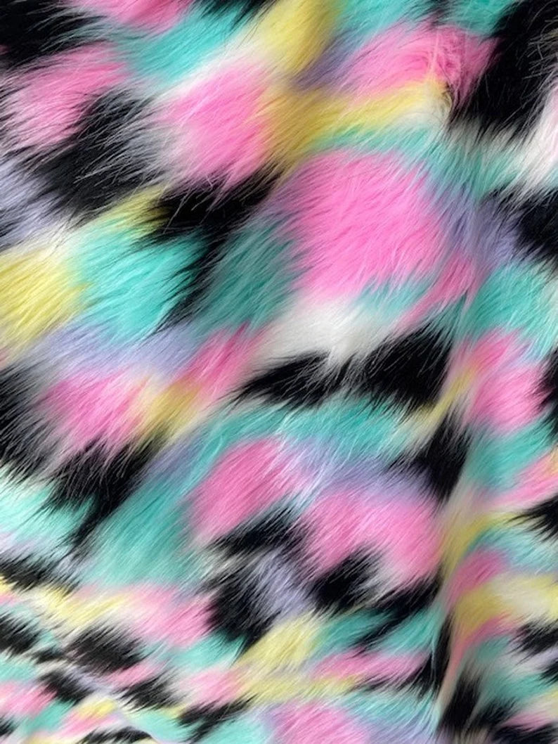 Patch Rainbow Faux Fur Fabric By The Yard Can Be Used For Costumes-Clothing-Accessories-Rugs [Bubble Gun]