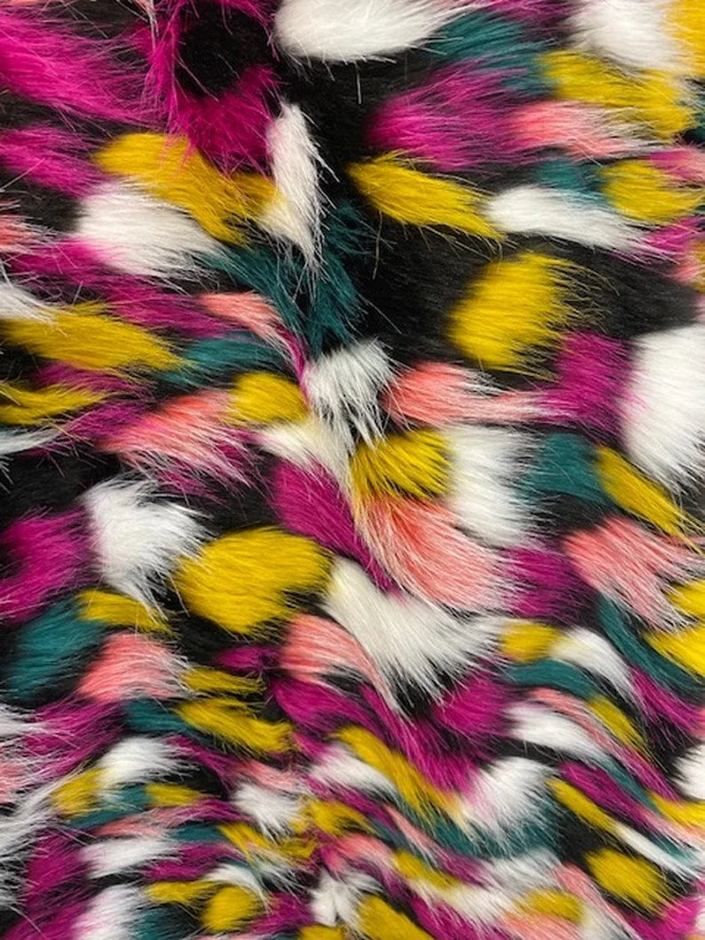 Patch Rainbow Faux Fur Fabric By The Yard Can Be Used For Costumes-Clothing-Accessories-Rugs [Multi-Color-Green]