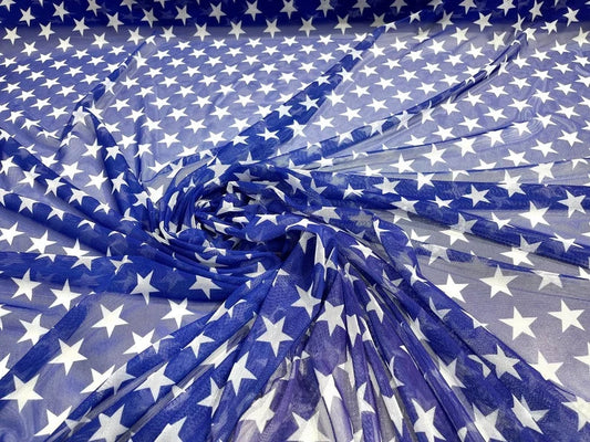 Star Design on a Royal Blue Power Mesh 4-way stretch 58"-Sold by the Yard
