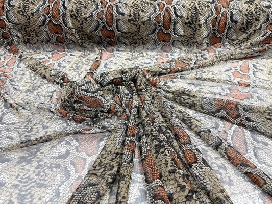 Sheer Snake Design on a Power Mesh 4-Way Stretch 58"-Sold by the Yard. Brown