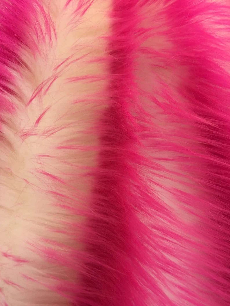 Cotton Candy Design Shaggy Faux Fun Fur- 2 Tone Super Soft Fur. Sold By Yard Fuchsia/Off White