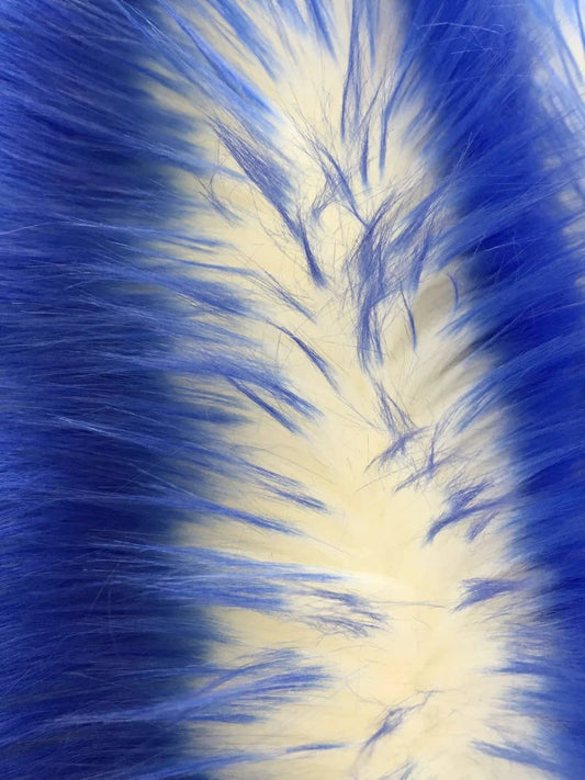 Cotton Candy Design Shaggy Faux Fun Fur- 2 Tone Super Soft Fur. Sold By Yard Royal Blue/Off White