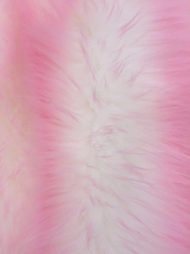 Cotton Candy Design Shaggy Faux Fun Fur- 2 Tone Super Soft Fur. Sold By Yard Pink/Off White