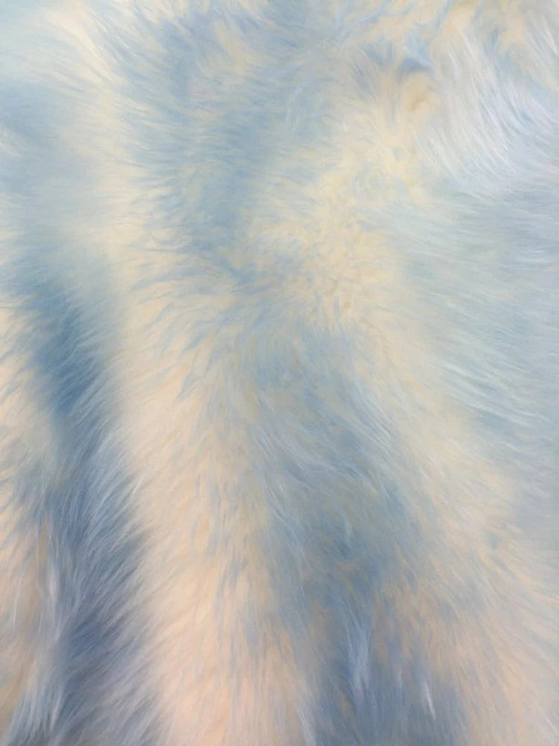 Cotton Candy Design Shaggy Faux Fun Fur- 2 Tone Super Soft Fur. Sold By Yard Light Blue/Off White