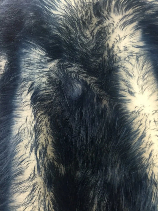 Cotton Candy Design Shaggy Faux Fun Fur- 2 Tone Super Soft Fur. Sold By Yard Navy Blue/Off White