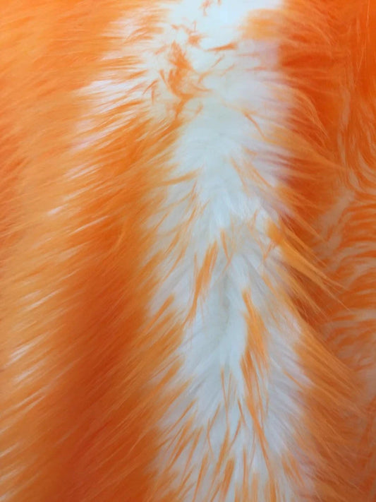Cotton Candy Design Shaggy Faux Fun Fur- 2 Tone Super Soft Fur. Sold By Yard Orange/Off White