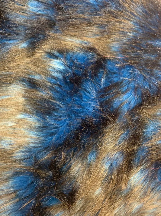 Husky Faux Fur Fabric By The Yard_ Shaggy Long Pile Fake Fur Material/ 2 TONE Fur Royal/Black