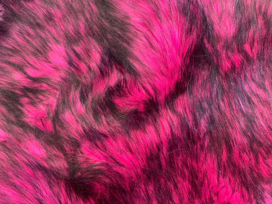 Husky Faux Fur Fabric By The Yard_ Shaggy Long Pile Fake Fur Material/ 2 TONE Fur Magenta/Black
